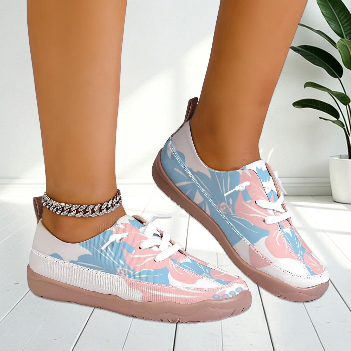 Women Floral Print Wide Toe Sn - Sneaker Care For Canvas Fabrics ulasan dan harga